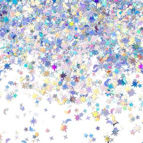 img 4 attached to 🌟✨ Holographic Star and Moon Table Confetti - Iridescent Metallic Glitter Foil Sequin Scatter (60g/2.1oz) for Halloween Birthday Wedding Festival Party DIY Decorations - 6mm and 4mm Sizes