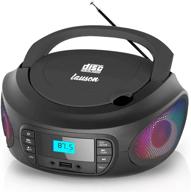 lauson llb598 portable cd player with speakers, compact boombox with aux input, colorful lights, usb/cd radio players, kids cd player, 3.5mm headphone jack (black) logo
