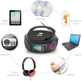 img 3 attached to Lauson LLB598 Portable CD Player with Speakers, Compact Boombox with Aux Input, Colorful Lights, USB/CD Radio Players, Kids CD Player, 3.5mm Headphone Jack (Black)