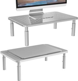 img 4 attached to 🖥️ WALI Monitor Stand Riser STT003S-2: Vented Metal Platform, 3 Height Adjustable Storage, Silver (2 Pack)