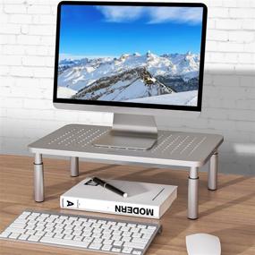 img 3 attached to 🖥️ WALI Monitor Stand Riser STT003S-2: Vented Metal Platform, 3 Height Adjustable Storage, Silver (2 Pack)