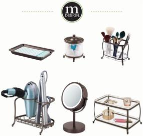 img 1 attached to 👝 mDesign Makeup Brush Storage Organizer Tray Stand for Bathroom Vanity, Dressing Tables, and Cosmetics - 3 Sections with Removable Bottom Tray - 2 Pack - Bronze/Clear