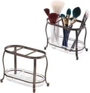 👝 mdesign makeup brush storage organizer tray stand for bathroom vanity, dressing tables, and cosmetics - 3 sections with removable bottom tray - 2 pack - bronze/clear logo