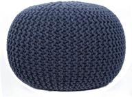 🪑 hand-knitted cotton pouf ottoman by fernish decor - round footrest, foot stool, bean bag floor chair for bedroom, living room - accent seat in dark grey - 20x20x14 inch logo