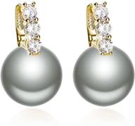 👸 large kesaplan pearl drop earrings for women girls - 14k gold plated hoop earrings with hypoallergenic posts - dangle earrings with 5a cubic zirconia - exquisite jewelry gifts logo