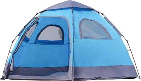 img 4 attached to 🏕️ 4-6 Person Family Camping Tent - Double Layer Outdoor Tent Waterproof & Windproof - Super-Large Space with 2 Large Mesh Windows & 2 Mesh Doors - Tall Instant Cabin Tent for All Seasons - Easy Pop Up & Portable with Carry Bag