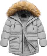 mid-length winter puffer jacket with hood for boys: clothing, jackets & coats logo