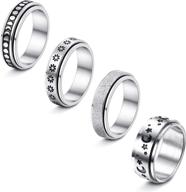 4-piece stainless steel spinner rings set for women - moon star sand blast finish fidget band rings, ideal for stress relief, wedding & promise logo