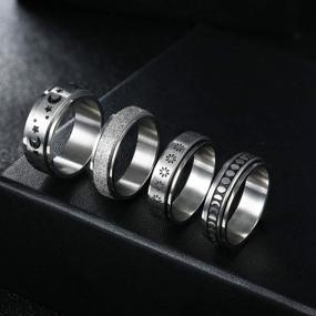 img 1 attached to 4-Piece Stainless Steel Spinner Rings Set for Women - Moon Star Sand Blast Finish Fidget Band Rings, Ideal for Stress Relief, Wedding & Promise