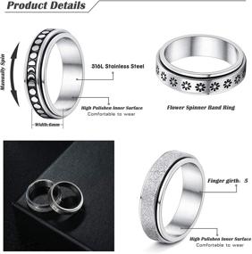 img 3 attached to 4-Piece Stainless Steel Spinner Rings Set for Women - Moon Star Sand Blast Finish Fidget Band Rings, Ideal for Stress Relief, Wedding & Promise