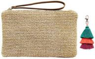 👝 agneta women's hand wrist straw clutch: stylish summer beach sea handbag logo