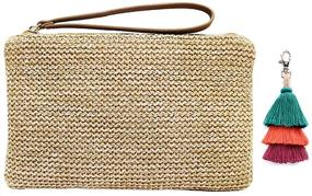 img 4 attached to 👝 AGNETA Women's Hand Wrist Straw Clutch: Stylish Summer Beach Sea Handbag