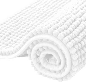 img 4 attached to 🛁 Extra-Plush Chenille Bathroom Rugs for High Absorbency | Soft Short Pile Bath Mat and Shower Mat | Quick Dry, Machine Washable | White,16" x 24