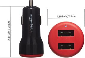 img 2 attached to Amazon Basics Dual-Port USB Car Charger Adapter for Apple & Android Devices, 4.8 Amp, 24W, Black/Red