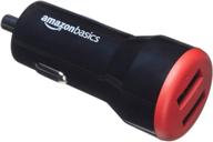 amazon basics dual-port usb car charger adapter for apple & android devices, 4.8 amp, 24w, black/red logo