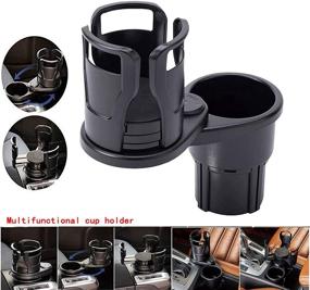 img 2 attached to 🚘 Adjustable Size Cup Holder Extender for Car - Multifunctional Water Cup Holder with 360°Rotating Base in Matte Black - Holds Coffee and Beverage Bottles
