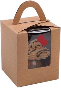 img 4 attached to 🍰 Portable Kraft Paper Cupcake Boxes - 50 Pcs with Window Inserts & Handle for Wedding Candy Gift Boxes