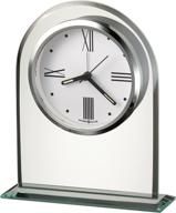 howard miller 645-579 regent table clock - beveled glass arch timepiece with glass base mount, black accents, white dial, modern home decor, quartz alarm movement logo