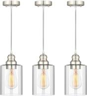 💡 vintage industrial pendant lighting: adjustable, clear glass shade, 3-pack ceiling lamp for kitchen, living room, bedroom, hallway - farmhouse style hanging light fixtures with e26 base логотип