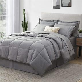 img 4 attached to 🛏️ Umchord Dark Grey Queen Comforter Set: 8-Piece Bed in a Bag - Cationic Dyeing Bedding Sets for a Lightweight All Season Down Alternative Comforter, Queen Size (88"x88")
