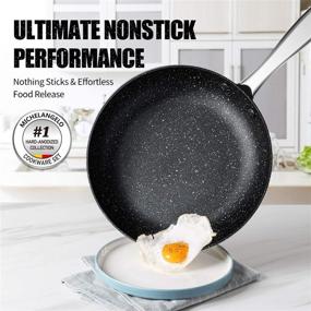 img 3 attached to 🍳 Набор кастрюль и сковородок MICHELANGELO Nonstick - Профессиональная серия кулинарных изделий из закаленного анодированного алюминия с внутренним покрытием из камня, 10 предметов с крышкой-дуршлагом и носиком для налива.