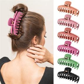 img 1 attached to 🎀 Stylish Hair Claw Clips Set for Women/Girls - 6 Pieces of Sturdy and Large Hair Claw Clamps, Perfect for Long and Thick Hair