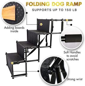 img 1 attached to 🐾 GOHORA Portable Dog Steps for Cars and SUV - High Folding Pet Steps - Metal Dog Car Ramp for Pickup Truck, RV, Tall Beds - Non-Slip & Lightweight Max 150 lbs