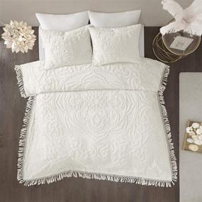 img 2 attached to 🌸 Stylish and Versatile Madison Park Laetitia Coverlet Reversible Bedding Set in Chenille Floral Medallion Design, Full/Queen Size - Floral Embroidery Ivory