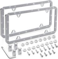 💎 блестящая кристальная рамка для номерного знака и колпачки на автомобильные ниппели - роскошный набор в подарочной упаковке, 48 граней бриллиантовых стразов (белые), включает набор винтов - набор из 2 логотип