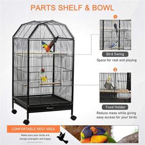 img 1 attached to 🦜 Large Metal Bird Cage with Rolling Stand - Ideal for Conure, Canary, Macaw, Finch, Cockatoo, Budgie, Cockatiels, Parrot - Includes Perches, Catch Tray - Black