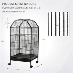 img 3 attached to 🦜 Large Metal Bird Cage with Rolling Stand - Ideal for Conure, Canary, Macaw, Finch, Cockatoo, Budgie, Cockatiels, Parrot - Includes Perches, Catch Tray - Black