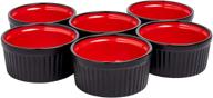 🍮 bruntmor 8oz ceramic ramekins souffle dishes - set of 6, perfect for souffle, creme brulee, dipping sauces - baking, serving, oven safe, matte black with red interior logo