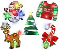 🎄 сверкающая праздничная коллекция: набор из 5 мигающих светодиодных значков рождественской тематики - снеговик, свитер, елочка, северный олень, карамельная палочка логотип
