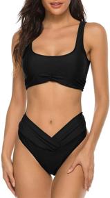 img 4 attached to 👙 V-Cut Crisscross Swimsuits with Ruched Longline Crop Top and High Waist - Trendy Bathing Suits with Enhanced SEO