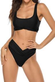 img 2 attached to 👙 V-Cut Crisscross Swimsuits with Ruched Longline Crop Top and High Waist - Trendy Bathing Suits with Enhanced SEO