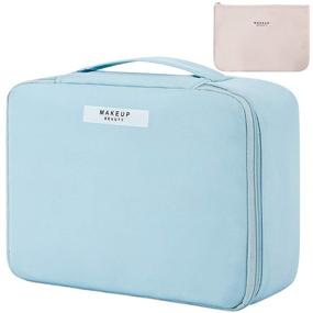 img 4 attached to DUcare Blue Travel Makeup Bag - Portable Cosmetic Organizer Train Case with additional Small Cosmetic Bag for Makeup Brushes, Toiletry, Jewelry, and Digital Accessories