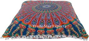 img 3 attached to 🌺 Bohemian Throw Pillow Cases - 26 X 26 Mandala Euro Sham, Ethnic Cushion Cover with Pom Pom Lace, Indian Large Floor Pillows (Pattern 9)