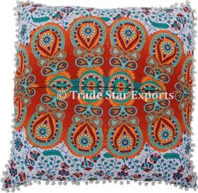 img 1 attached to 🌺 Bohemian Throw Pillow Cases - 26 X 26 Mandala Euro Sham, Ethnic Cushion Cover with Pom Pom Lace, Indian Large Floor Pillows (Pattern 9)