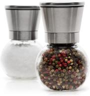 2lb. depot premium stainless steel salt and pepper grinder set - brushed stainless steel pepper mill and salt mill with glass round body - 5 grade adjustable ceramic rotor logo