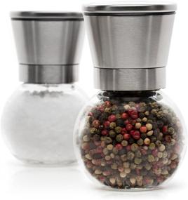 img 4 attached to 2Lb. Depot Premium Stainless Steel Salt and Pepper Grinder Set - Brushed Stainless Steel Pepper Mill and Salt Mill with Glass Round Body - 5 Grade Adjustable Ceramic Rotor