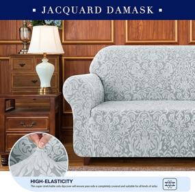 img 2 attached to 🛋️ Subrtex 1-Piece Jacquard Damask Sofa Slipcover - High Stretch Furniture Protector for Armchair in Living Room - Ideal for Kids and Pets - Small Size - Light Smoky Gray