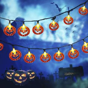 img 4 attached to 🎃 LCHUANG Halloween String Lights - 10ft 20 LEDs Battery Powered Orange Pumpkin Decorations for Outdoor and Indoor Halloween Decor