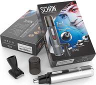 🔪 schon stainless steel 3-in-1 nose, eyebrow & facial hair trimmer: rechargeable and travel-ready with soft carry bag logo