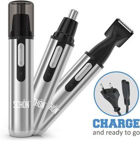 img 3 attached to 🔪 SCHON Stainless Steel 3-in-1 Nose, Eyebrow & Facial Hair Trimmer: Rechargeable and Travel-ready with Soft Carry Bag