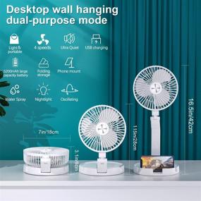 img 3 attached to 🌀 Taipow Table Fan USB Desk Fan with Adjustable Folding Design, 7 inch Portable Fan with 3-level Desk Lamp, Super Quiet Personal Fan featuring 3-speed Wind and 5200mAh Rechargeable Battery for Office, Home, Bedroom