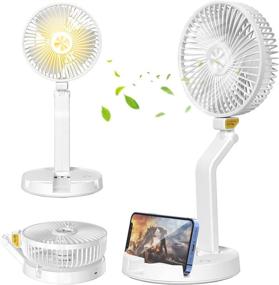 img 4 attached to 🌀 Taipow Table Fan USB Desk Fan with Adjustable Folding Design, 7 inch Portable Fan with 3-level Desk Lamp, Super Quiet Personal Fan featuring 3-speed Wind and 5200mAh Rechargeable Battery for Office, Home, Bedroom