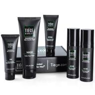 uncomplicated skin care for men: tiege hanley acne system level 2, dermatologist recommended formula with 1.6% salicylic acid cream 2x, face wash, am moisturizer spf20, and exfoliating scrub logo