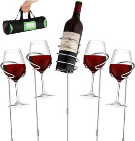 img 4 attached to 🍷 Adjustable Height Wine Bottle and Cup Stakes Holder Rack - Durable Metallic Frame, Sturdy Base and Secure Grip - Holds Wine, Beer, Champagne, Beverages, Glasses - 5-Piece Set with 36 Inches Height