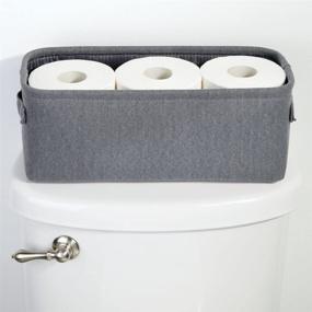 img 2 attached to 🧺 Premium Soft Cotton Fabric Bathroom Storage Bin - Towel and Toilet Paper Organizer with Attached Handles - Perfect for Back of Toilet, Cabinets, and Vanities - Charcoal Gray