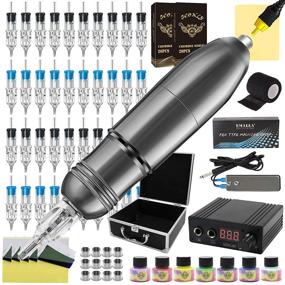 img 4 attached to 🖋️ Jconly Tattoo Kit - Ultimate Tattoo Starter Set with Pro Rotary Tattoo Pen Machine, 40 Disposable Cartridges Needles, Power Supply, Tattoo Ink, Transfer Paper, Practice Skin, and Case (SILVER)